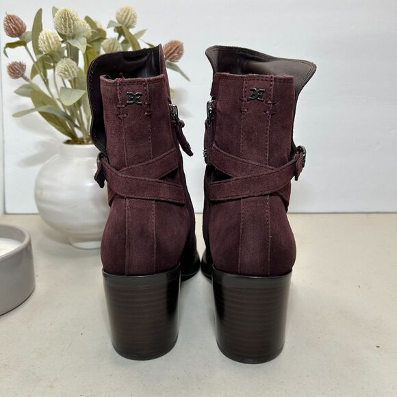 Sam Edelman Simona Leather Bootie Buckle Side Zip Burgundy Women's US 7 NWOB - Picture 5 of 11